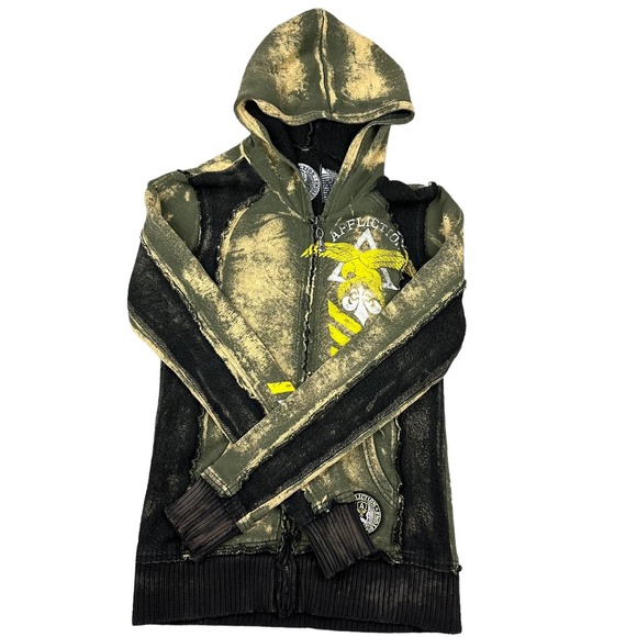 Affliction Tops - Affliction Size Small Womens American Customs Yellow & Gray Full Zip Hoodie